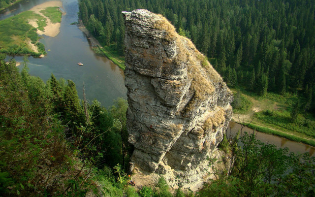 Large rock formation forest river free wallpaper - medium preview image
