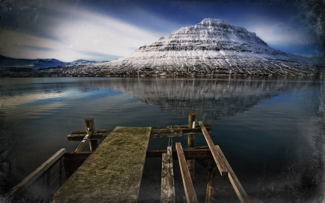 Lake mountain dock clouds boat free wallpaper - medium preview image
