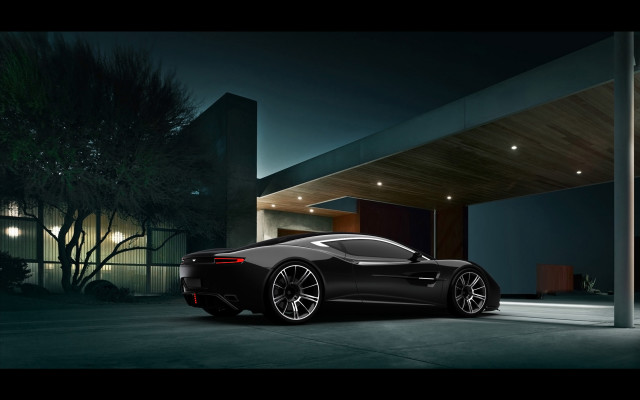 Black sports car night driveway free wallpaper - medium preview image