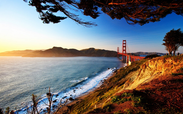 Golden gate bridge sunset cliff free wallpaper - medium preview image