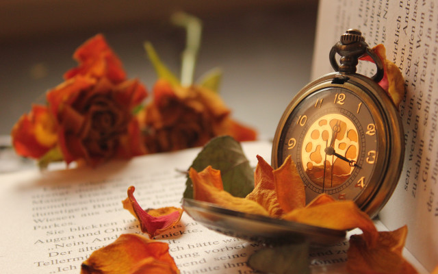 Clock book flowers leaves steampunk free wallpaper - medium preview image