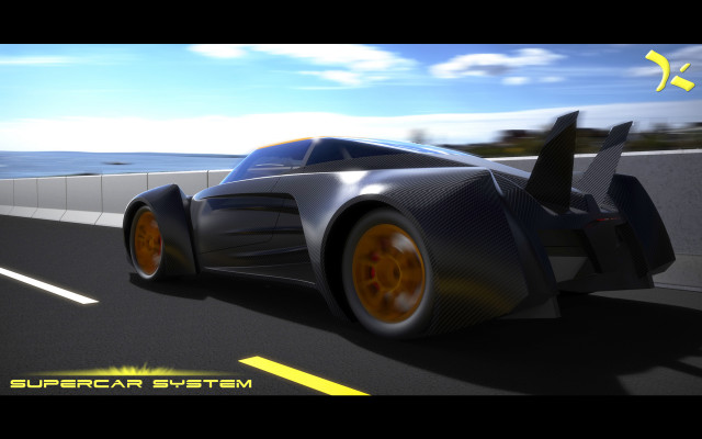 Futuristic car ocean road yellow free wallpaper - medium preview image