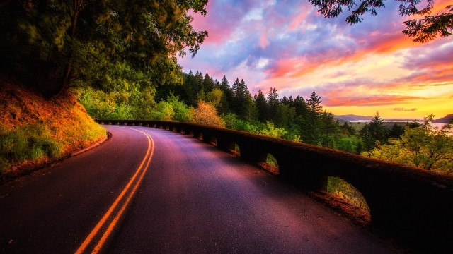 Sunset bridge road colorful sky free wallpaper - medium preview image