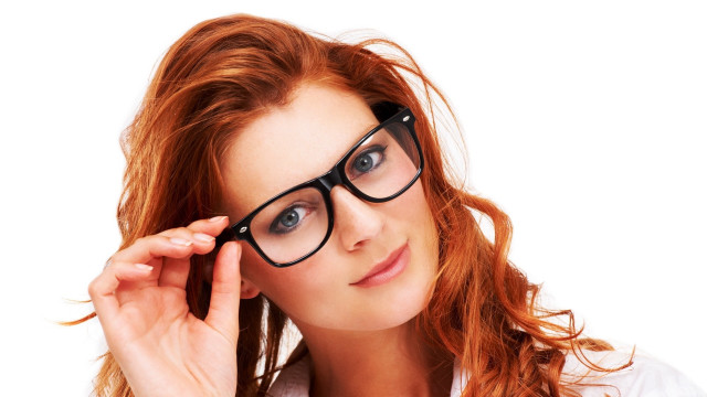 Woman glasses white shirt posing #2 free wallpaper - medium preview image