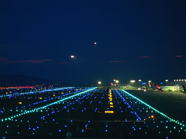 Runway lights night plane aurora free wallpaper - medium preview image