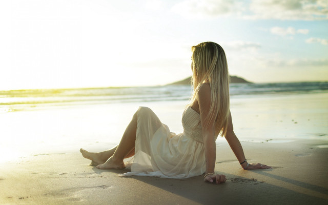 Beach woman white dress ocean #2 free wallpaper - medium preview image