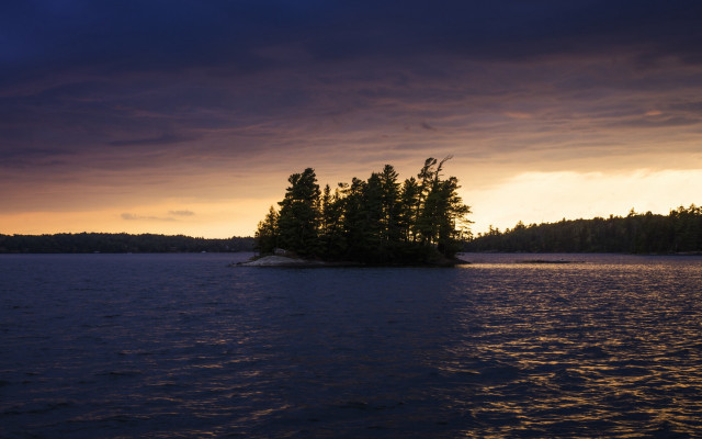 Small island lake sunset trees free wallpaper - medium preview image