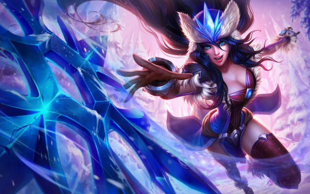 Horned blue haired woman sword free wallpaper - medium preview image