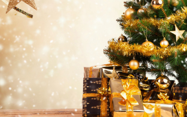 Christmas tree presents star ornaments free wallpaper - medium preview image