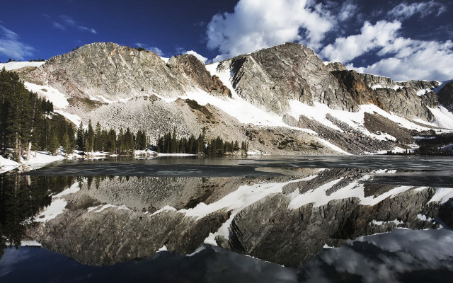 Mountain lake snow trees clouds #2 free wallpaper - medium preview image