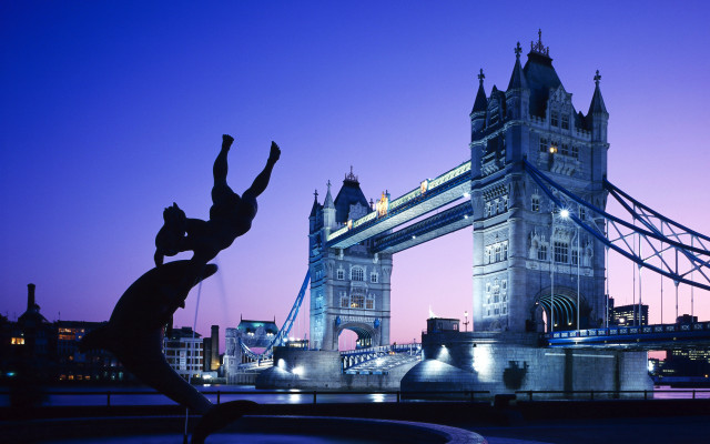 Statue bridge night purple sky free wallpaper - medium preview image