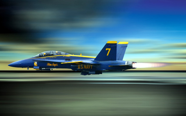 Blue yellow jet ocean sunset free wallpaper - medium preview image