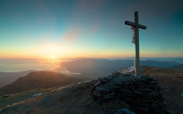 Cross hill sunset water matte free wallpaper - medium preview image
