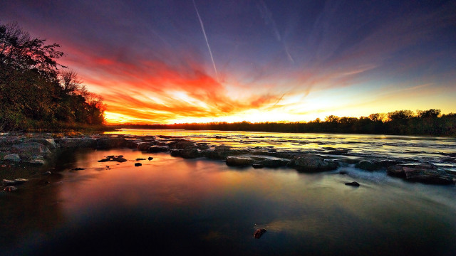 Sunset river rocks water mountains free wallpaper - medium preview image