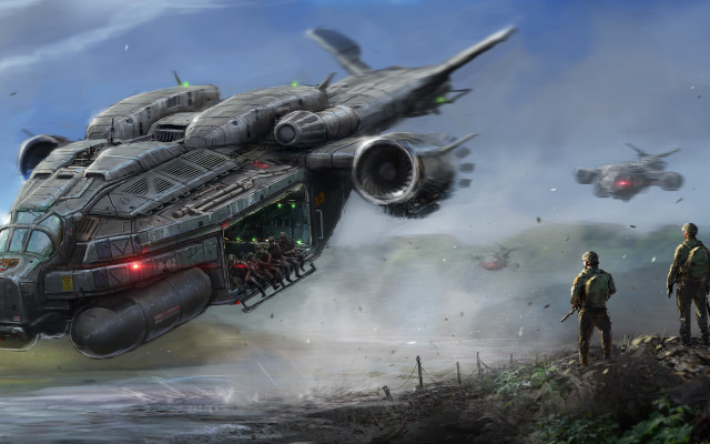 Sci fi aircraft soldiers helicopter free wallpaper - medium preview image