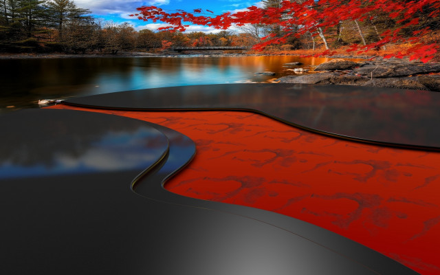 Red black table lake trees free wallpaper - medium preview image