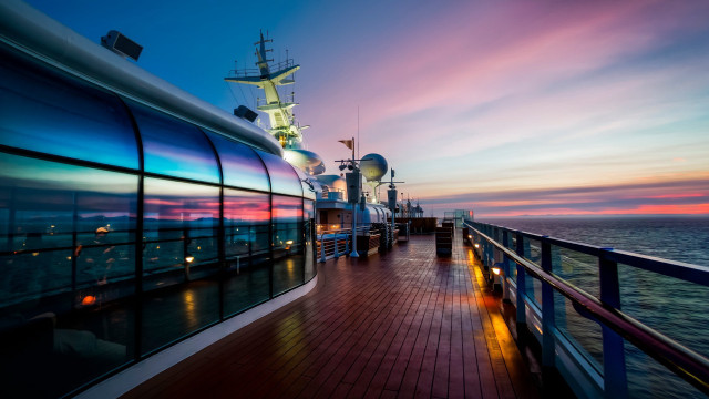 Ship deck ocean sunset clouds free wallpaper - medium preview image