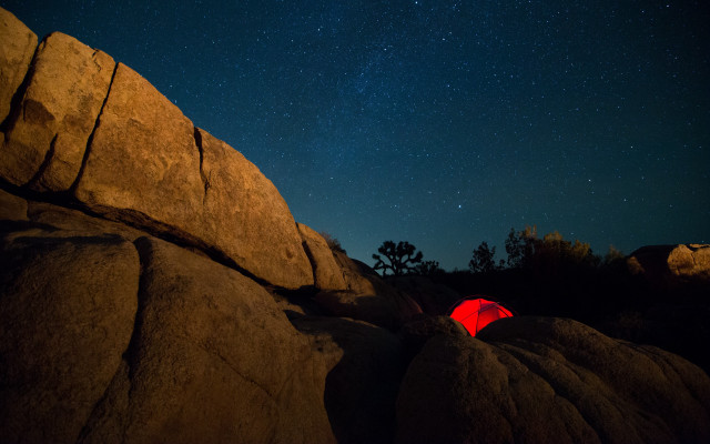 Tent rocky outcropping night sky free wallpaper - medium preview image