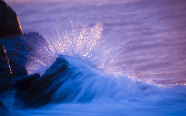 Wave rock ocean sunset impressionist free wallpaper - medium preview image