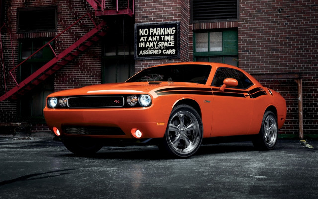 Orange car brick building no free wallpaper - medium preview image