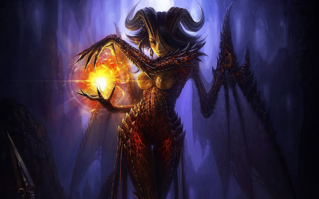 Woman glowing ball dark forest free wallpaper - medium preview image