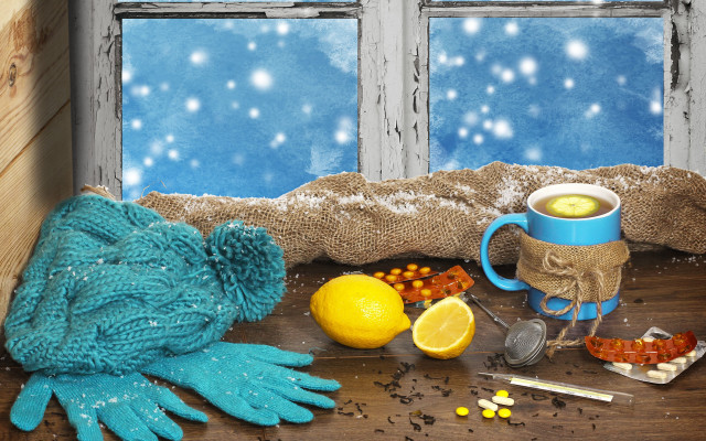 Tea gloves lemon stilllife snow free wallpaper - medium preview image
