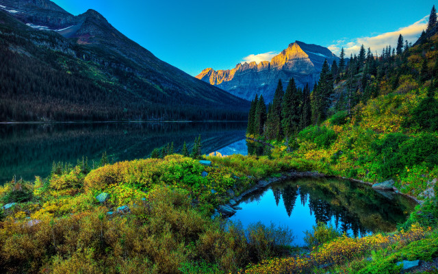 Mountain lake forest grass sky free wallpaper - medium preview image