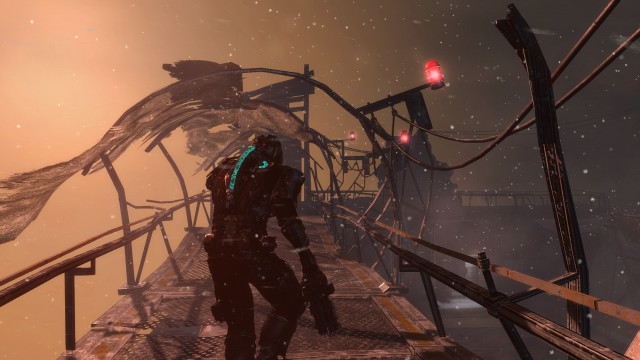 Futuristic bridge man red lights free wallpaper - medium preview image