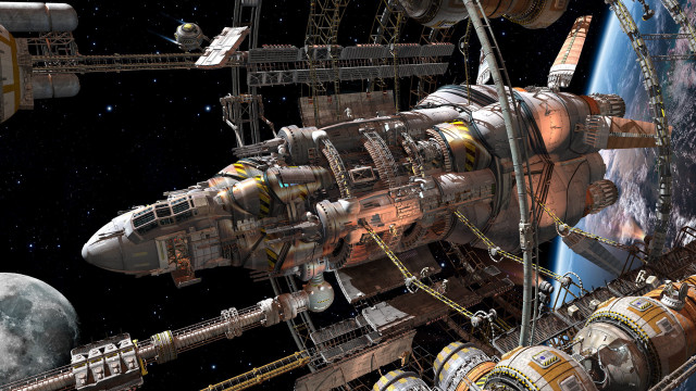 Space station shuttle moon astronaut free wallpaper - medium preview image