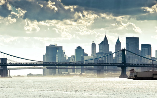 Bridge cityscape clouds sunset water free wallpaper - medium preview image