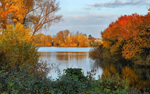 Lake trees clock tower autumn free wallpaper - medium preview image