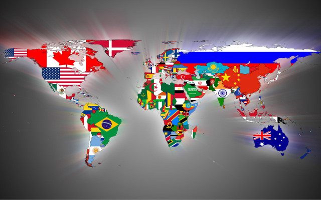 World map flags gray border free wallpaper - medium preview image