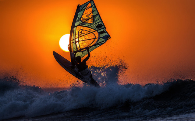 Surfing sunset ocean gradient sky free wallpaper - medium preview image