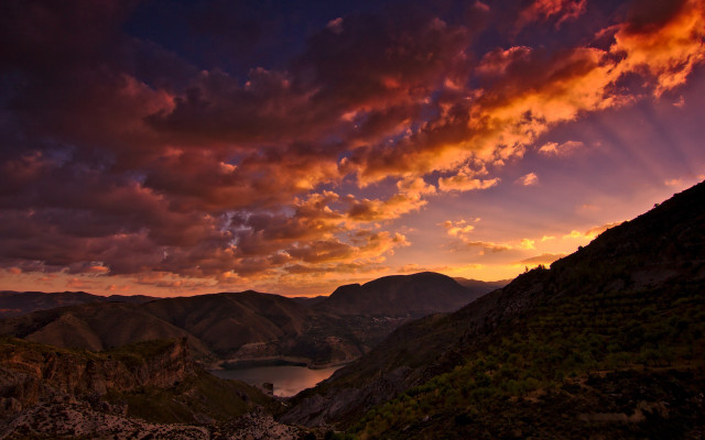 Sunset mountain lake clouds autumn free wallpaper - medium preview image