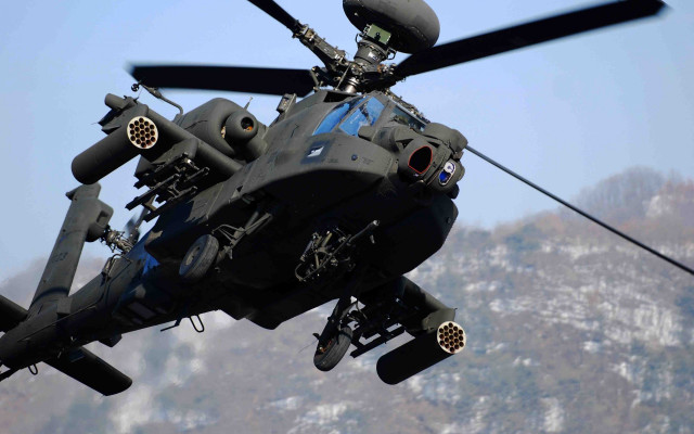 Helicopter mountain trees blue sky free wallpaper - medium preview image