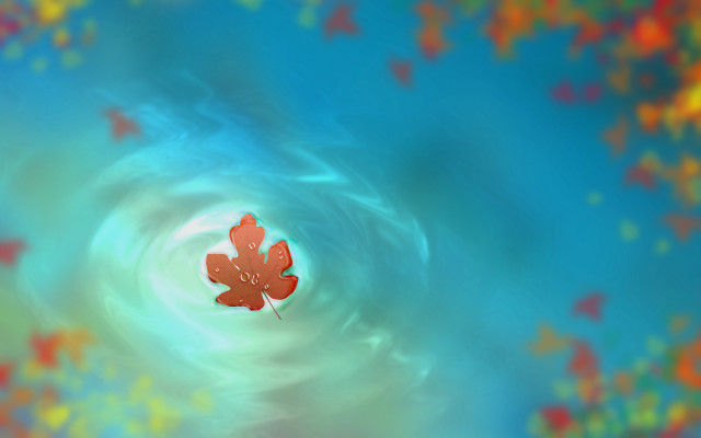 Autumn leaf floating blurry ocean free wallpaper - medium preview image
