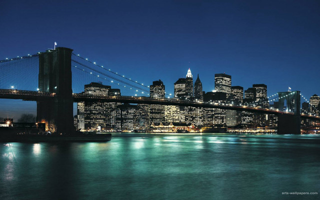 City skyline night bridge boat #2 free wallpaper - medium preview image