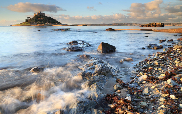 Rocky beach island water bridge free wallpaper - medium preview image