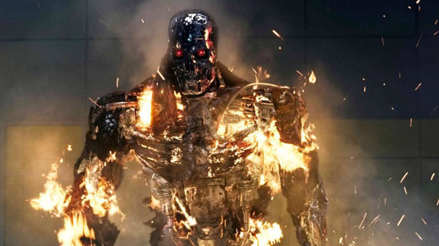 Robot fire battle city destruction free wallpaper - medium preview image