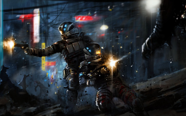 Futuristic man city street night #2 free wallpaper - medium preview image