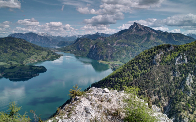 Lake mountains trees cloudy sky #40 free wallpaper - medium preview image