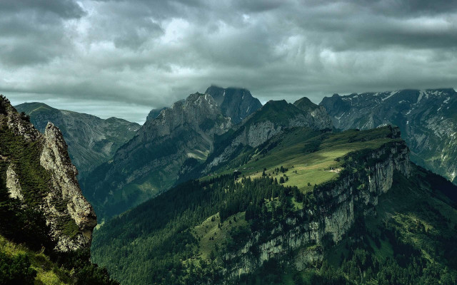 Mountain range trees cloudy sky #7 free wallpaper - medium preview image