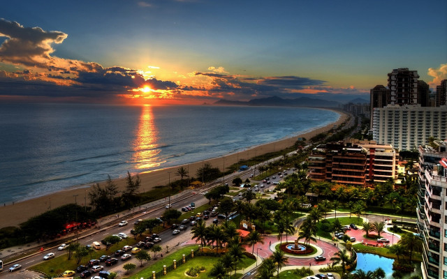 Sunset beach city ocean magic free wallpaper - medium preview image