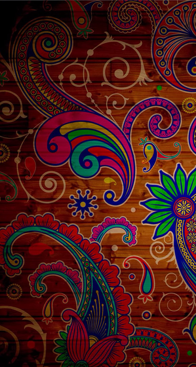 Colorful flower paisley wooden psychedelic free wallpaper - medium preview image