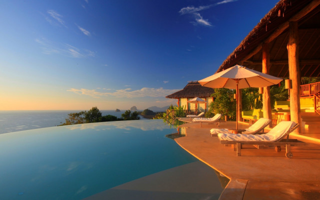 Luxury pool beach sunset ocean free wallpaper - medium preview image