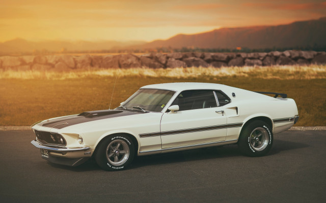 White mustang mountain sunset desert free wallpaper - medium preview image