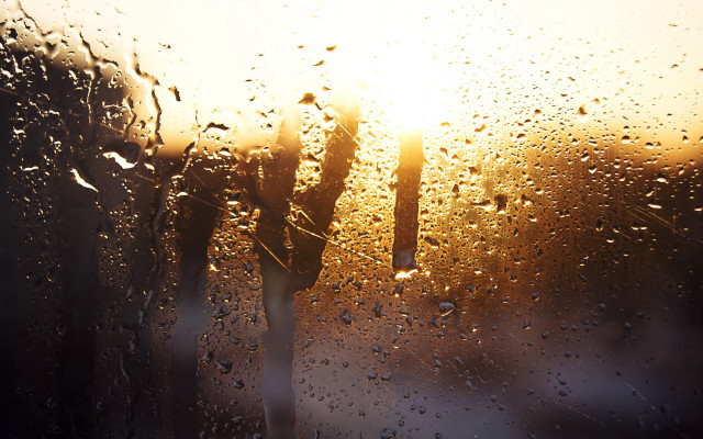Rainy window streetlight sunset night free wallpaper - medium preview image
