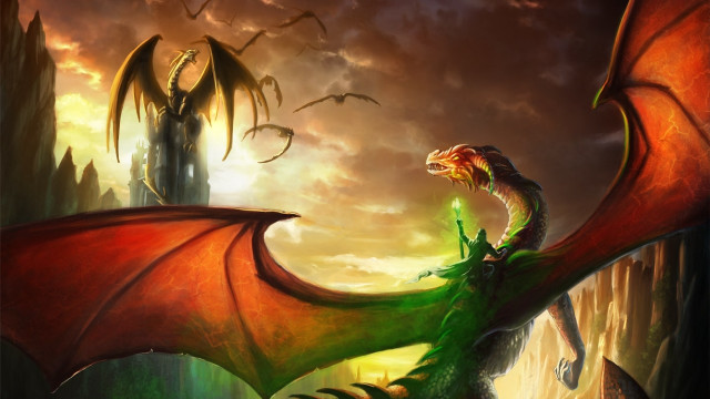 Dragon castle rock fire battle free wallpaper - medium preview image