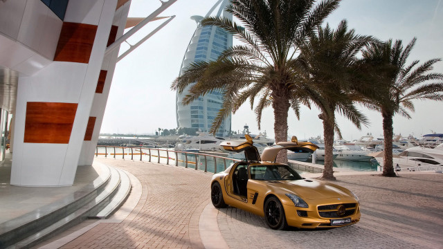 Yellow sports car palm tree #2 free wallpaper - medium preview image