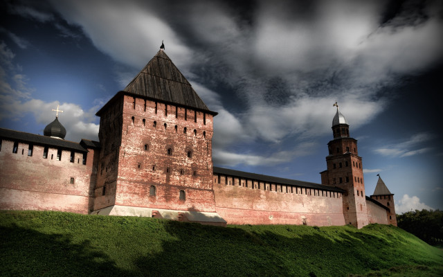 Romanesque castle cityscape mattepainting mountain free wallpaper - medium preview image